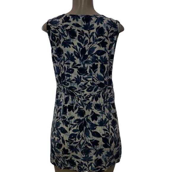 NWOT Pure Jill Tunic Top Small Blue White Cream Batik Trellis A-line Sleeveless - Picture 7 of 14